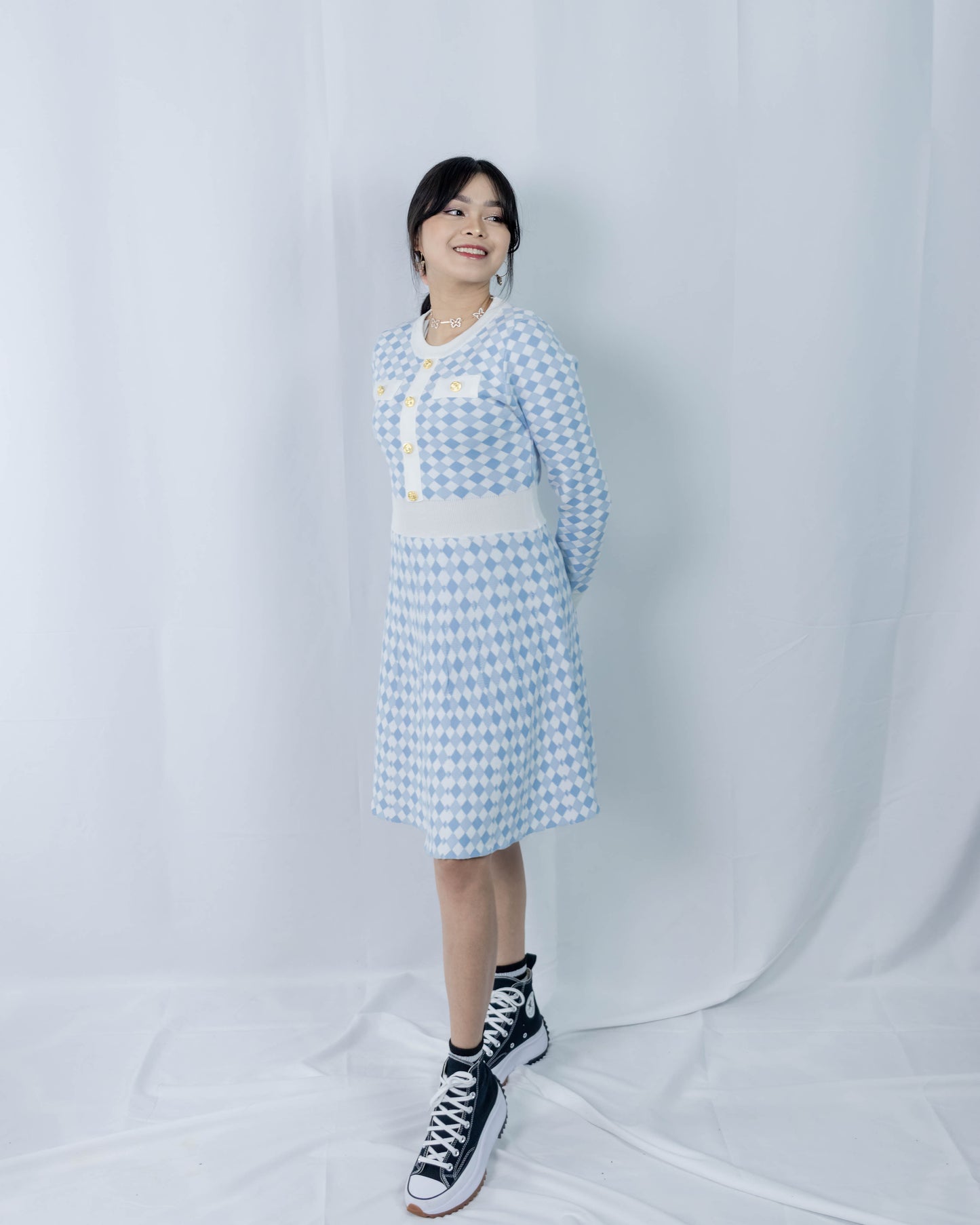 Checkered Knitted Dress