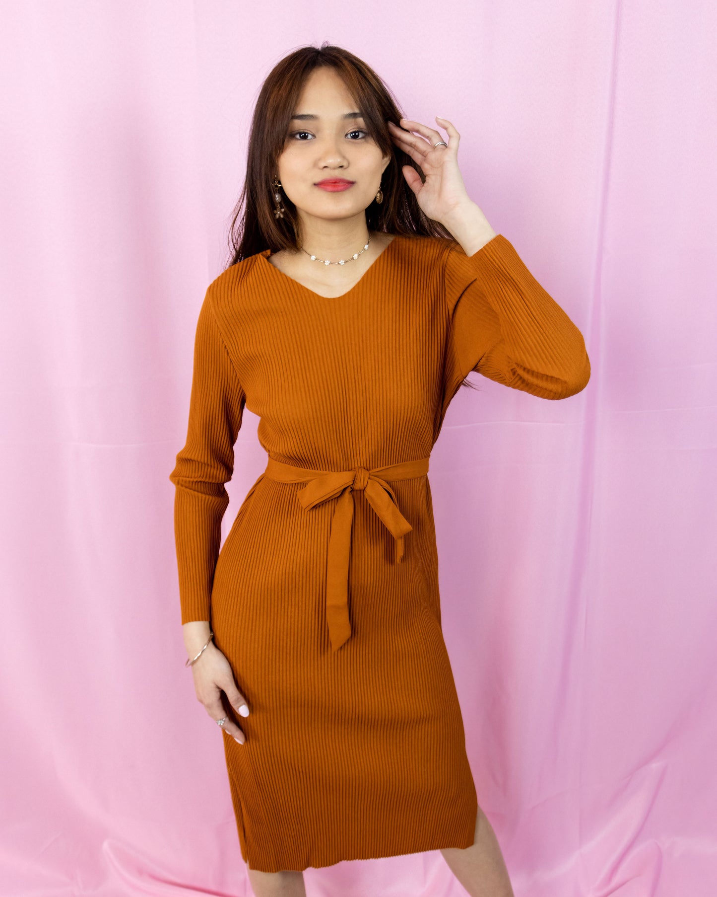 Long Sleeve Stretch Knit Midi Dress