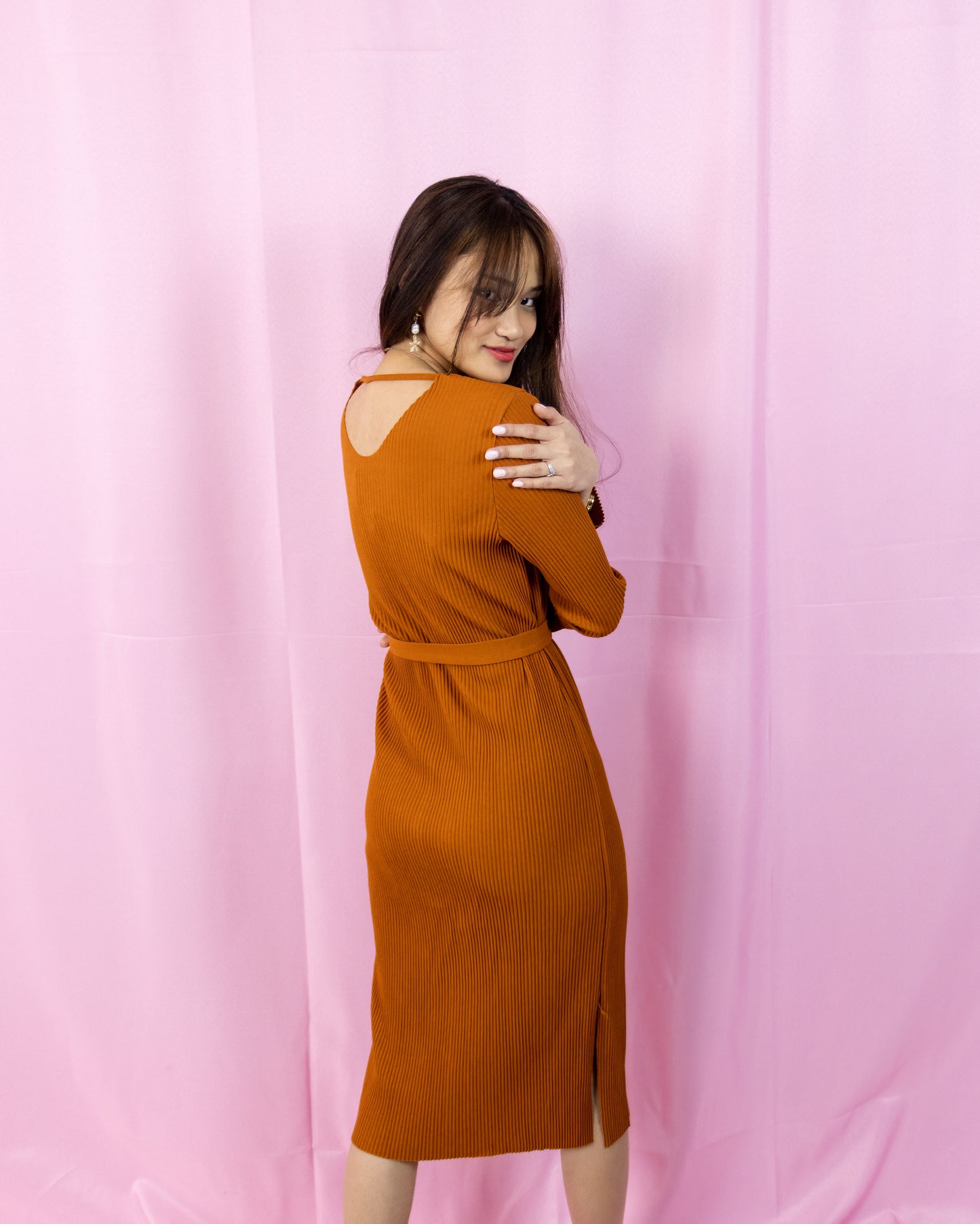 Long Sleeve Stretch Knit Midi Dress